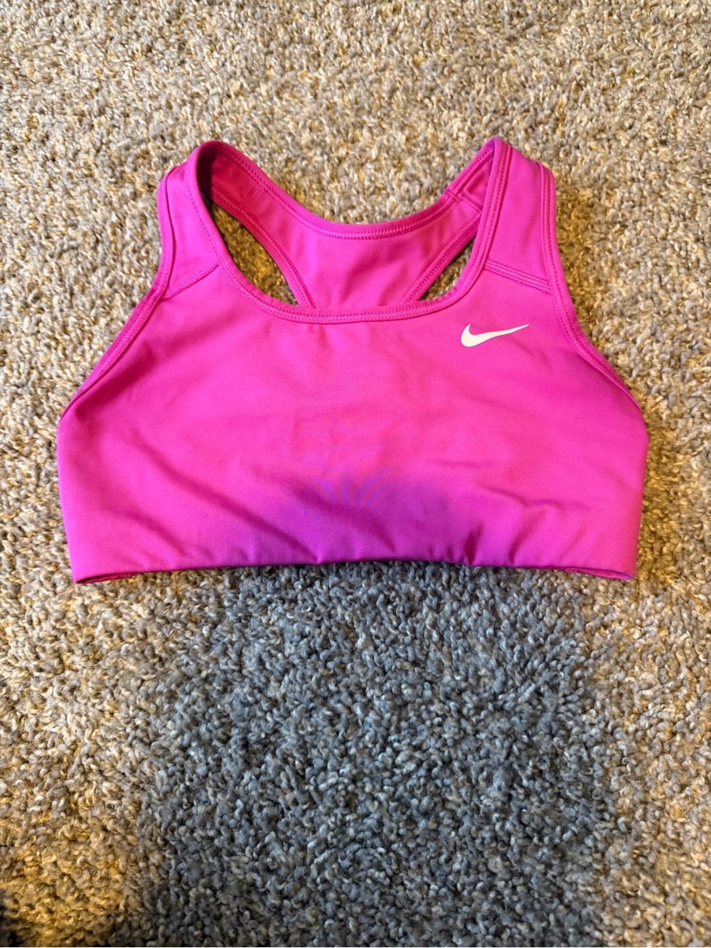 Nike Women's Hot Pink Racerback Sports Bra with White Swoosh